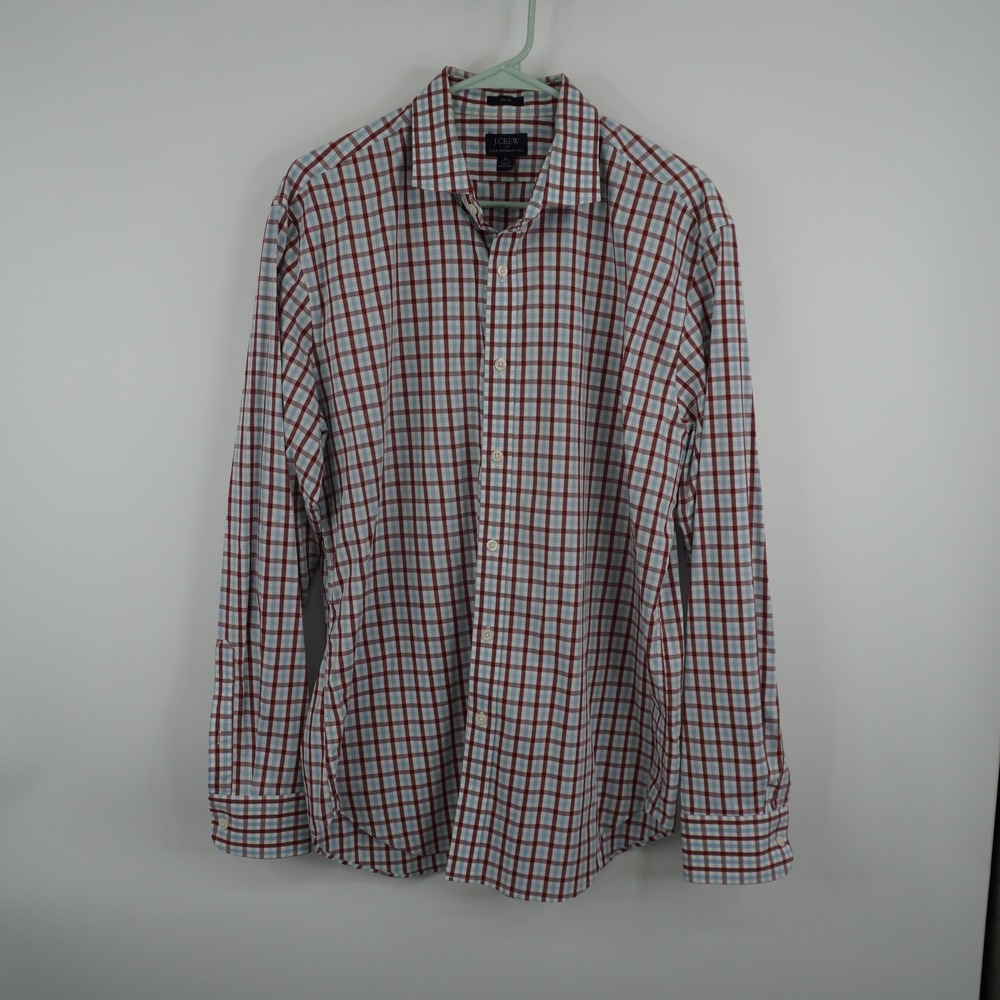 J.Crew Button Down Shirt Mens XL Red Blue Plaid Flex Wrinkle Free Slim Fit
